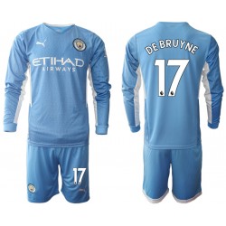 Camisola Manchester City Kevin De Bruyne 17 Criança Equipamento Primeiro 2021-2022 Manga Comprida